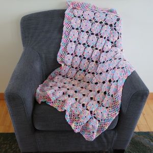Crocheted Baby Blanket - Pink, Blue and Yellow